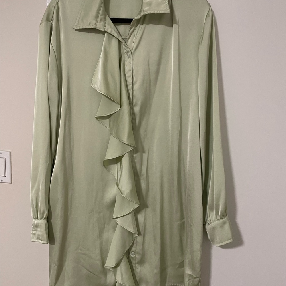 Elegant Light Green Ruffle Blouse Dress